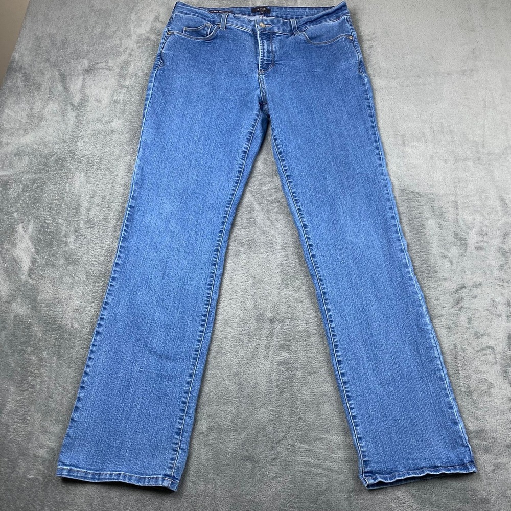NYDJ Women 14 Marilyn Straight Jeans Blue Lift Tuck Technology Stretch Denim